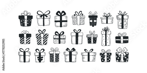 Hand Drawn Gifts With Ribbons And Bows Variety Of Patterns