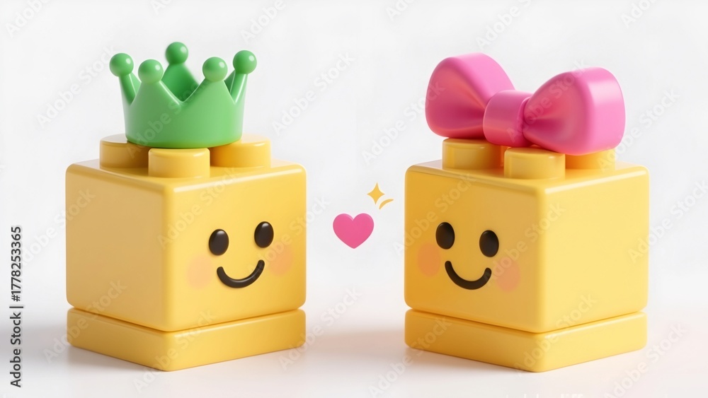 Naklejka premium Cute King and Queen Toy Block Pair
