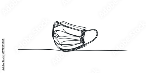 Minimalist black line art of a medical face mask