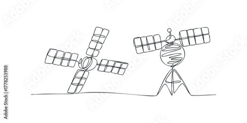 Line Art Satellites in Outer Space