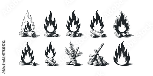 Collection of bonfire and flame illustrations
