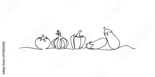Continuous line drawing of fresh vegetables