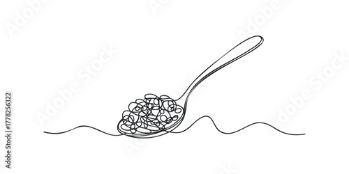 Spoon filled with tangled lines on wavy surface