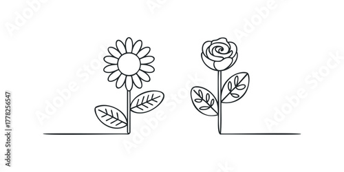 Line art flower icons simplicity