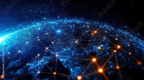 Communication technology  Global world network and telecommunication on earth cryptocurrency and blockchain