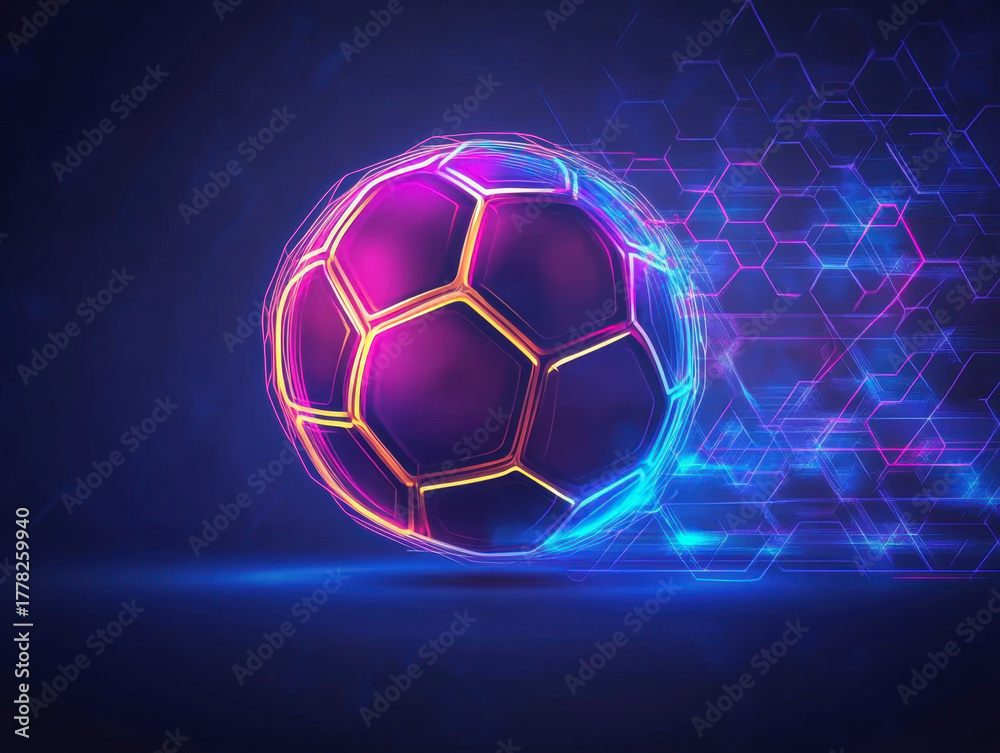Naklejka premium Soccer ball in goal net on fire flames