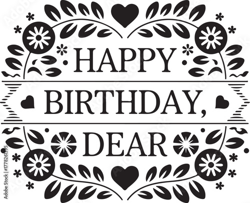 Happy birthday dear paper cutout floral frame decorative greeting card folk ornament vector illustration precisely 130 characters here