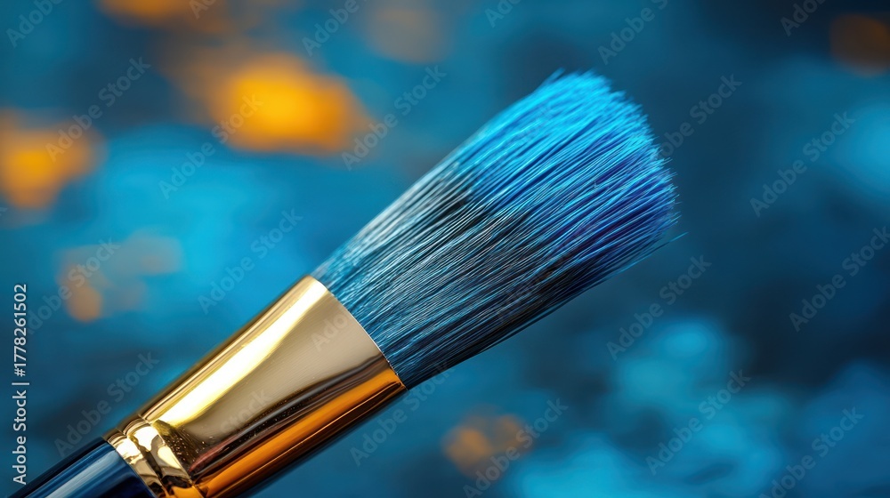 Fototapeta premium Close-up vibrant blue paintbrush, artistic