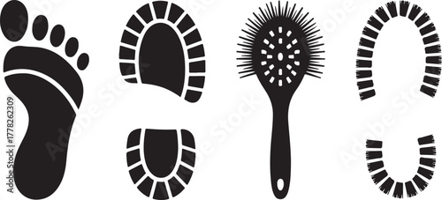 Collection Of Footprint Silhouettes, Barefoot Imprint, Shoe Sole Print, Footwear Impression, Track Pattern, Hygiene, And Body Care, Health Sign Symbol