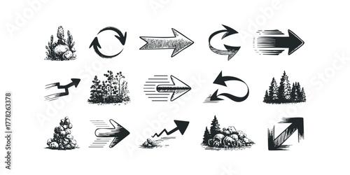 Collection of hand-drawn arrow graphic elements
