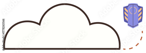 Cloud outline paired with shield icon emphasizing cybersecurity, cloud storage, and network protection. Ideal for technology, safety, privacy, innovation, data management, online security simple