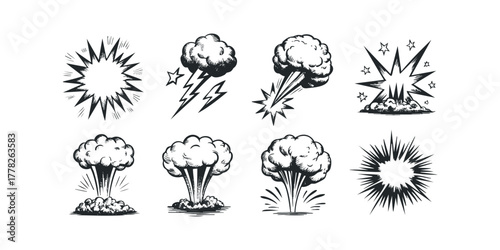 Explosion and burst comic book style graphic elements