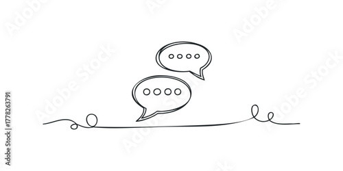 Two Speech Bubbles with Dots Connected by Abstract Line