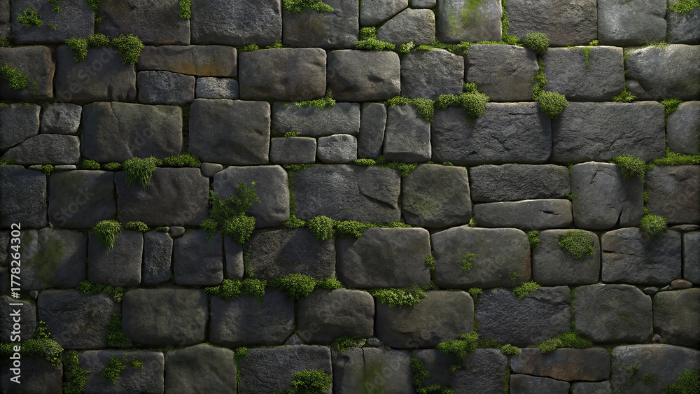 Obraz premium Gritty Stone Wall Texture with Moss Accents