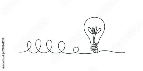 Single Line Drawing of a Lightbulb with a Winding Cord