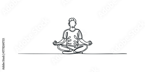 Line art person meditating in lotus pose