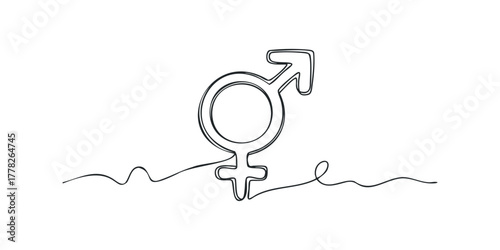 Combined Male and Female Symbols Drawn with Single Line
