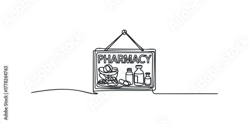 Pharmacy sign with medicine and mortar