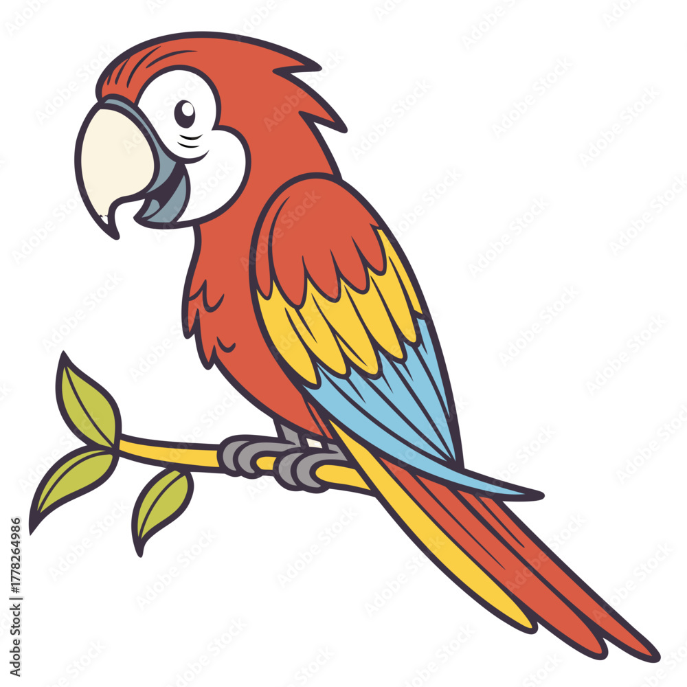 Fototapeta premium Colorful parrot sitting on a branch vector illustration