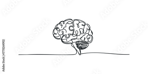 Abstract single line drawing of human brain