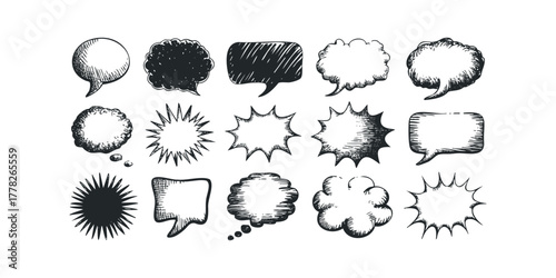 Collection of Hand Drawn Speech Bubbles and Thought Clouds