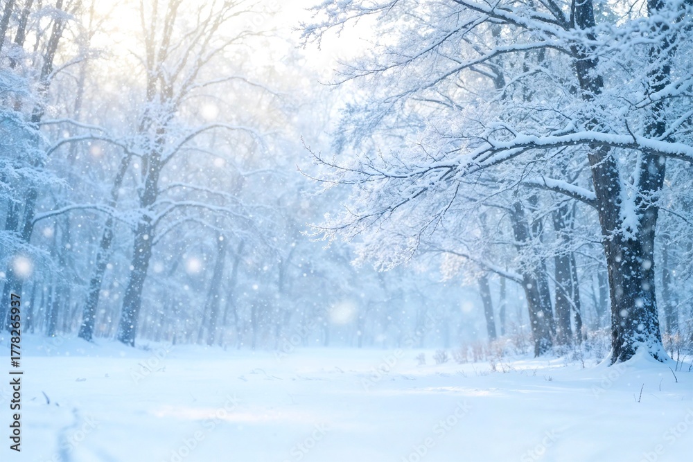 Naklejka premium Snowy Winter Forest Serene Landscape