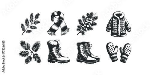Winter Apparel and Foliage Collection Black and White