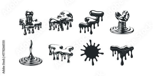 Collection of abstract liquid drips and splatters
