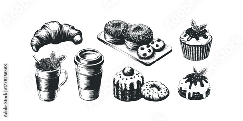 Hand Drawn Baked Goods and Beverage Collection
