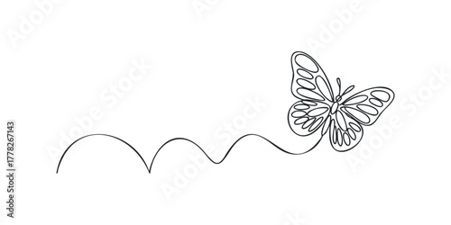 Single Line Butterfly and Wavy Trail