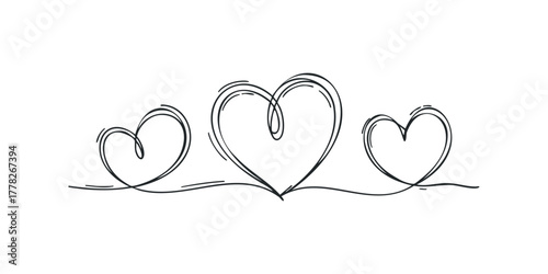 Three Hand Drawn Hearts Flowing Line Symbol