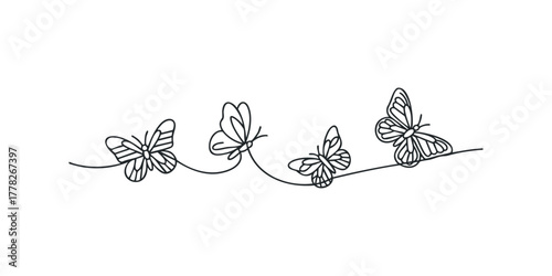Line art butterfly collection on horizontal line