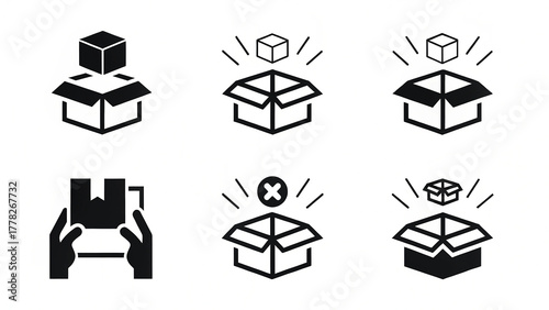 Open Boxes and Delivery Icons Set