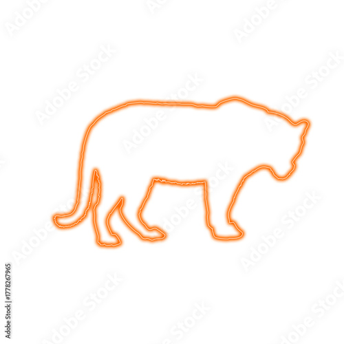 Vibrant Orange Neon Tiger Outline on Transparent Backdrop Wildlife Mammal Shape Glowing Sign Silhouette Design Graphic