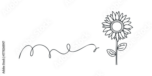 Simple line drawing of a sunflower with flowing line