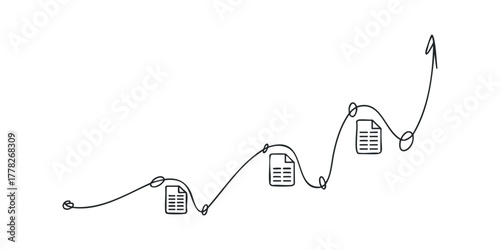 Graph with documents showing upward trend