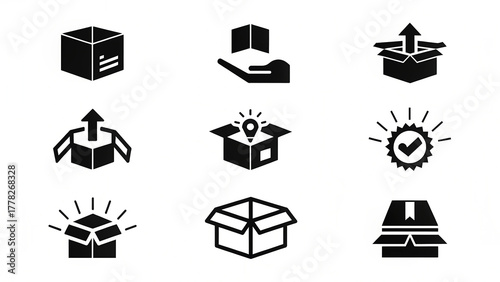 Open Boxes and Delivery Icons Set