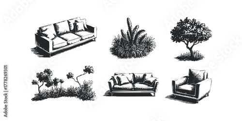 Line Art Furniture and Plants Collection