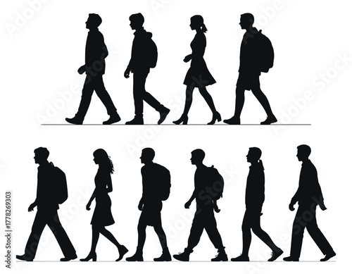 Silhouettes of Walking Men and Women – Vector People Collection for Urban and Lifestyle Design Themes