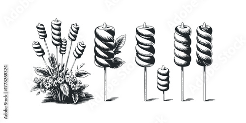 Twisted marshmallow treats with floral accents on sticks