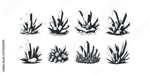 Collection of diverse crystal cluster formations