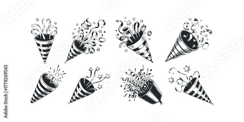 Confetti Poppers Exploding With Streamers and Stars