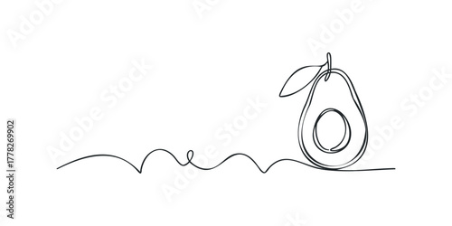 Avocado with Leaf Continuous Line Drawing