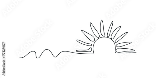 Minimalist sun rising over wavy horizon line
