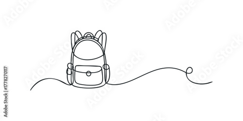 Minimalist line art backpack icon with flowing trail