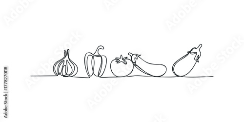 Continuous Line Drawing of Assorted Vegetables