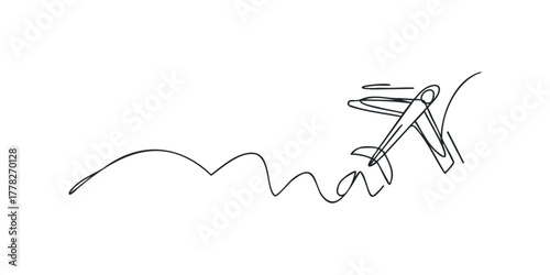 Airplane in flight indicated by swooping line