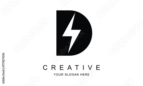 abstract black lightning bolt D letter logo.