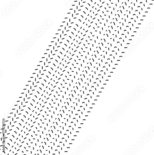 Diagonal wide print of a car tire.