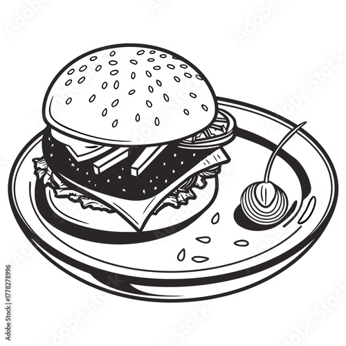 burger and hamburger illustration on plate